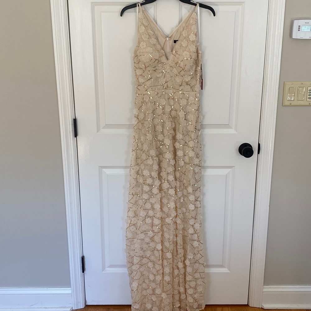 Aqua Formal Floral Ivory Dress